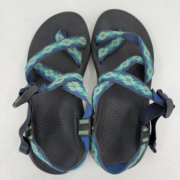 Chaco Classic Sport Sandals Womens Size 8 Blue Green Aztec Toe Wrap - Picture 2 of 7